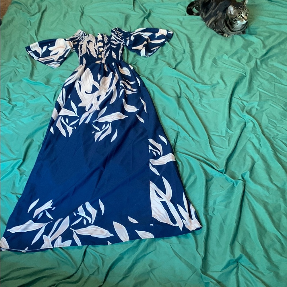 Elegant Blue and White Floral Dress